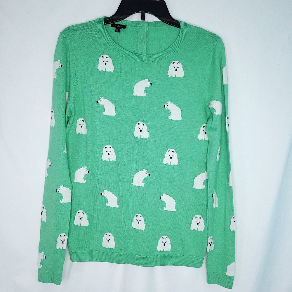 TALBOTS Women's Polar Bear Print Crewneck Sweater SMALL